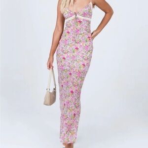 Princess Polly Pink Floral Lace-Trim Maxi Dress